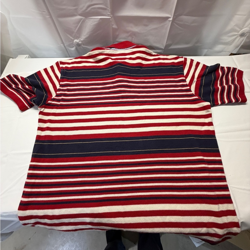 Tommy Hilfiger Red and Navy Woven Striped Polo - Picture 8 of 9
